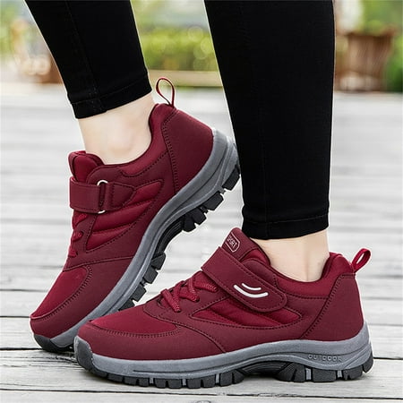 

Cathalem Ladies Couple Shoes Casual Shoes Fashion Flat Lace Up Non Slip Casual Shoes Walking Sneaker Booties for Women No Heel Red 7