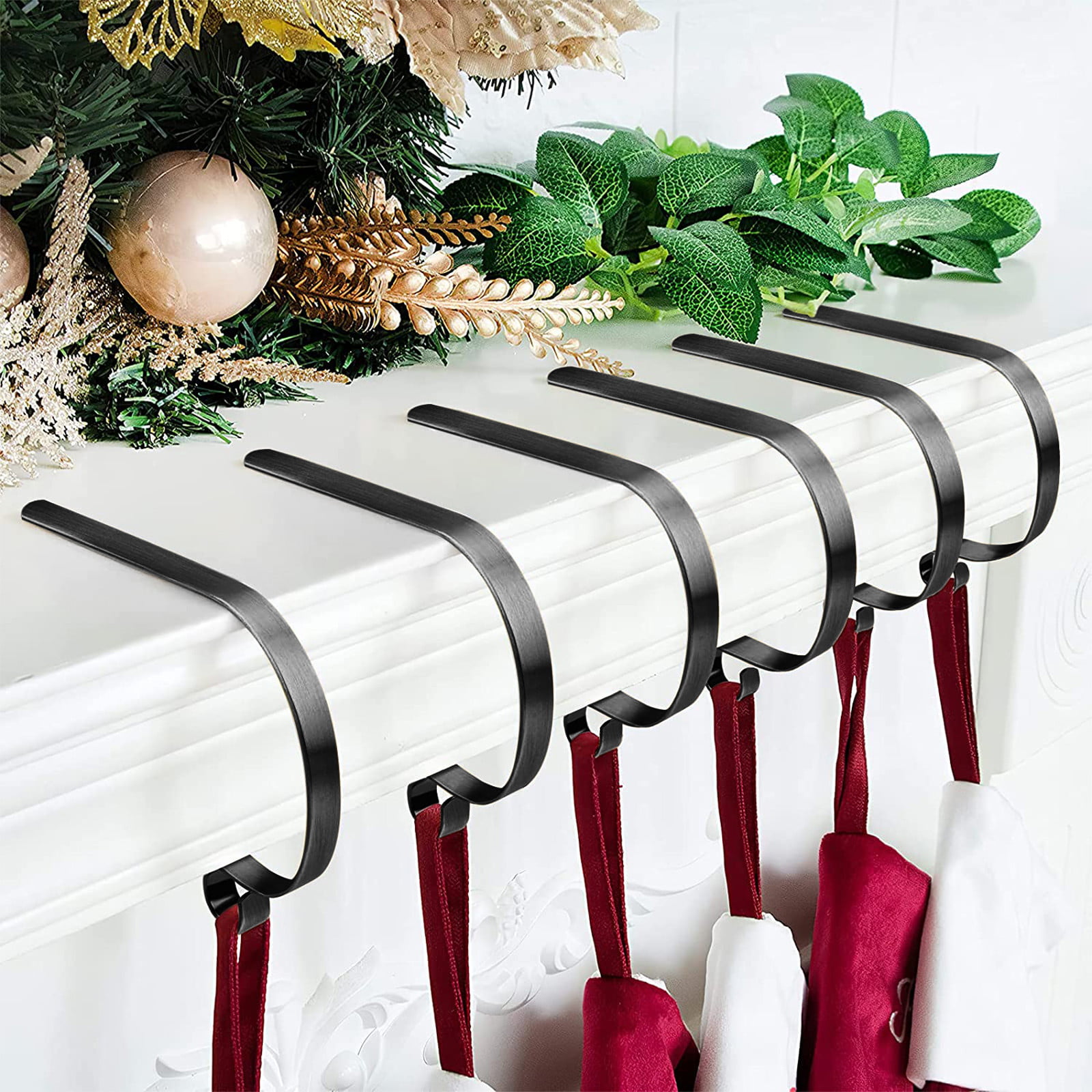 on-Slip Stocking Mantel Holders Hooks Hanger for Christmas Xmas Fireplace and Party Decoration Ehhyson 6Pcs Christmas Stockings Holders Mantel Hooks Hanger