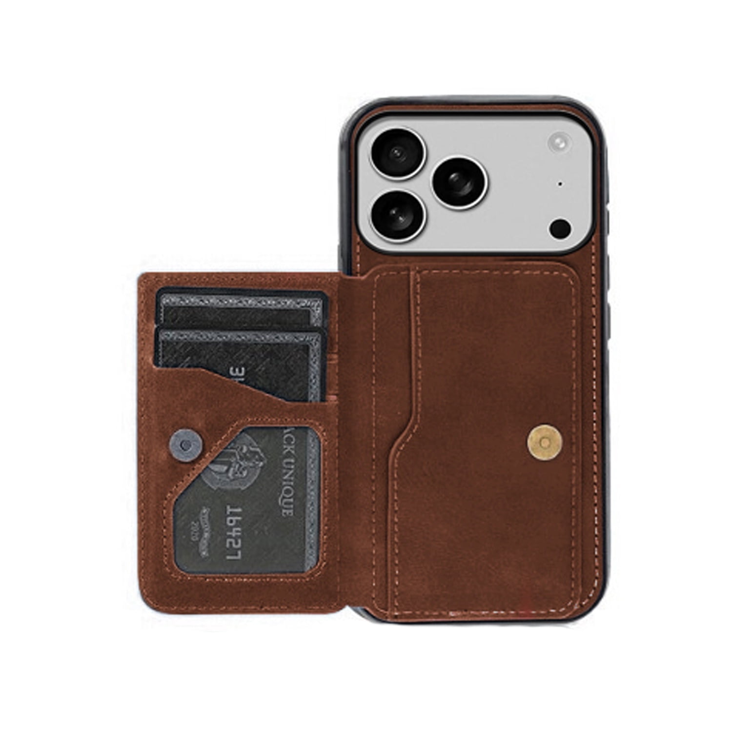 Leather Protective Case with Card Storage Pocket for iPhone 17 Pro Max - Brown