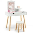 thumbnail image 5 of Costway Kid Vanity Table Chair Set with Mirror Large Storage Drawers Wooden Legs White, 5 of 10