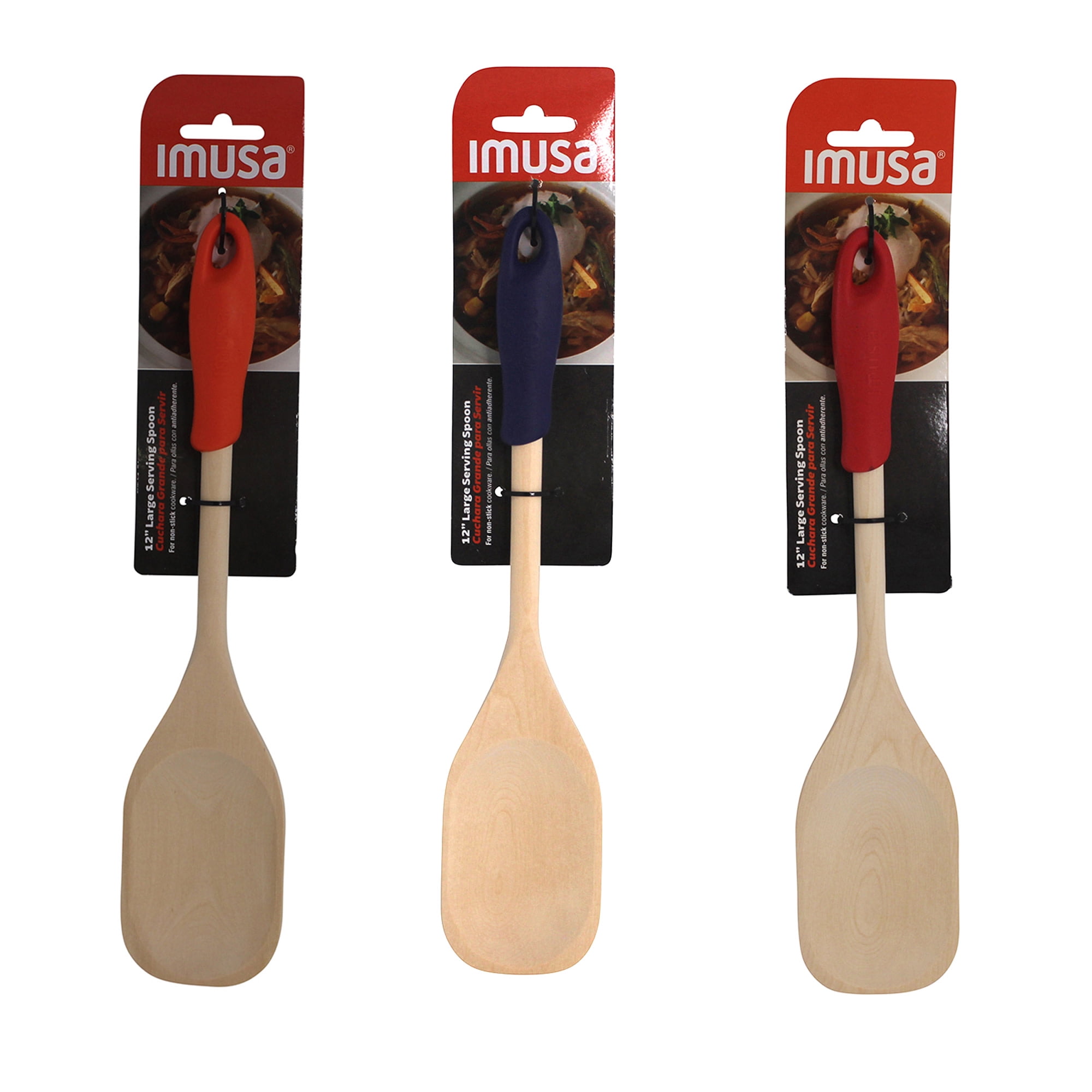 (2 pack) IMUSA  12in Wood Spoon with Silicone Grip, Small