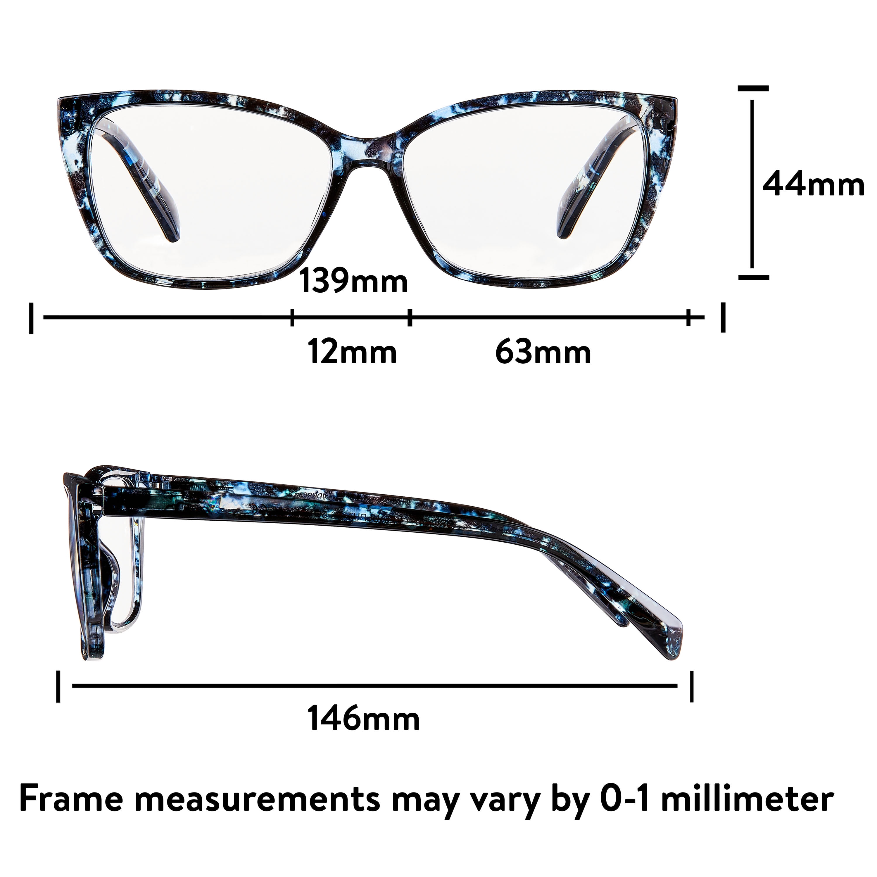 (2 pack) Equate Women's Orchid Cateye Reading Glasses with Case, Blue Purple Tortoise, +1.25
