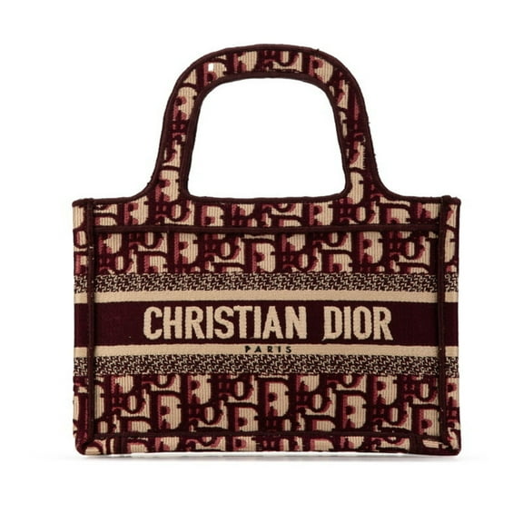 Pre-Owned Christian Dior Dior Lady Oblique Embroidery Mini Book Tote Bag Handbag Wine Red Beige...