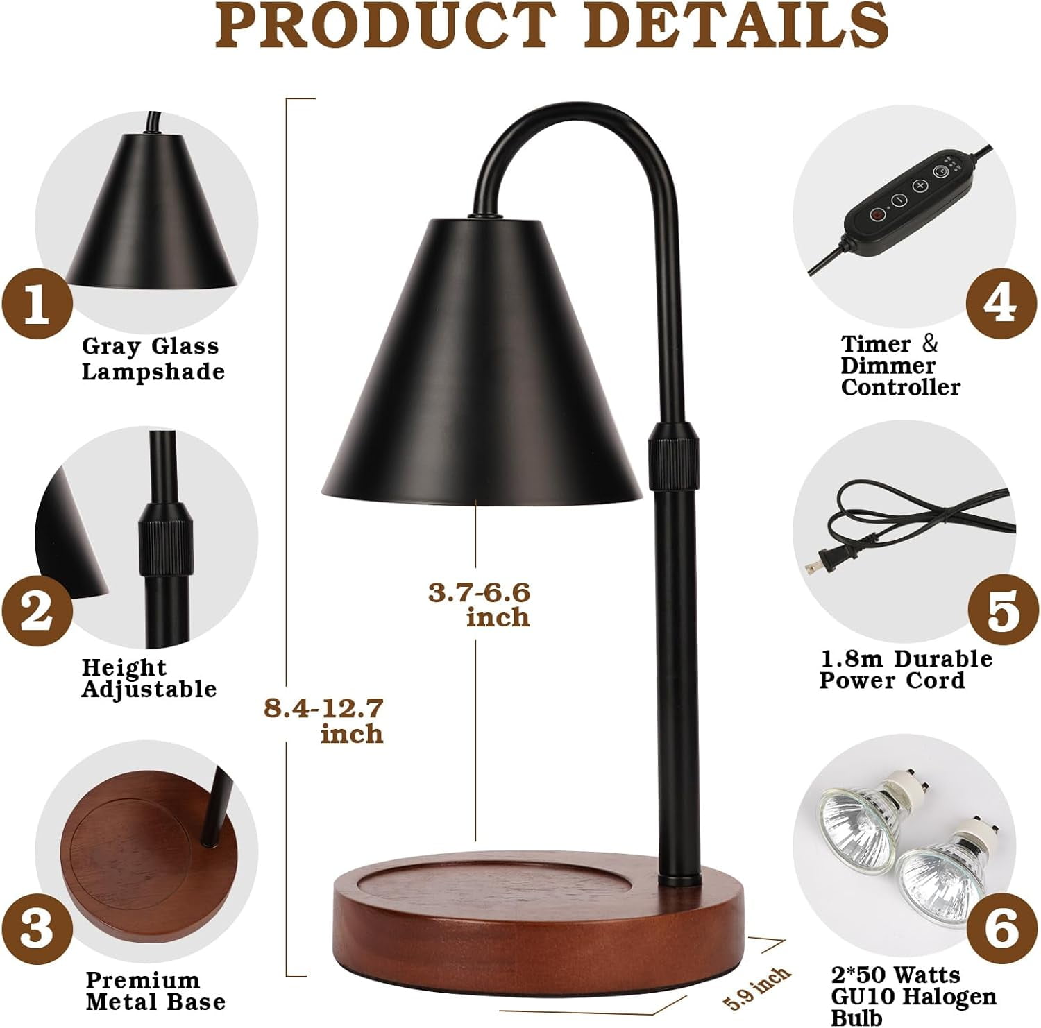 Funistree Candle Warmer Lamp with Timer Dimmable, Modern Candle Warmer Black Candles Lamp for Jar Candle, Gifts for Women Mom Wife, New Home Decor