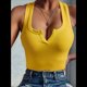 thumbnail image 5 of Camisetas Sin Mangas de Verano para Mujer, de Punto Acanalado, con Cuello en V y Muescas, Ajustadas. Amarillo S, 5 of 9