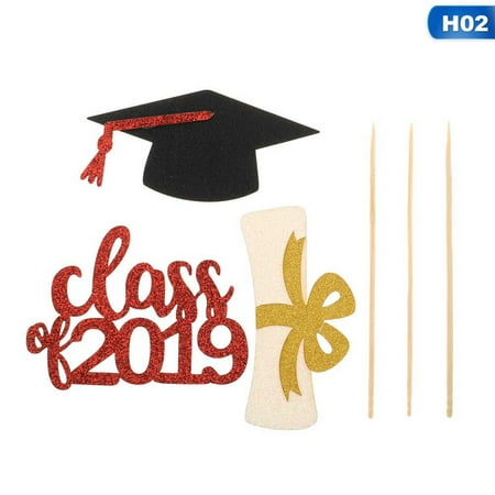 KABOER 3PC Set 2019 Graduation Bachelor Hat Dessert Cake Sticks Cupcake Topper