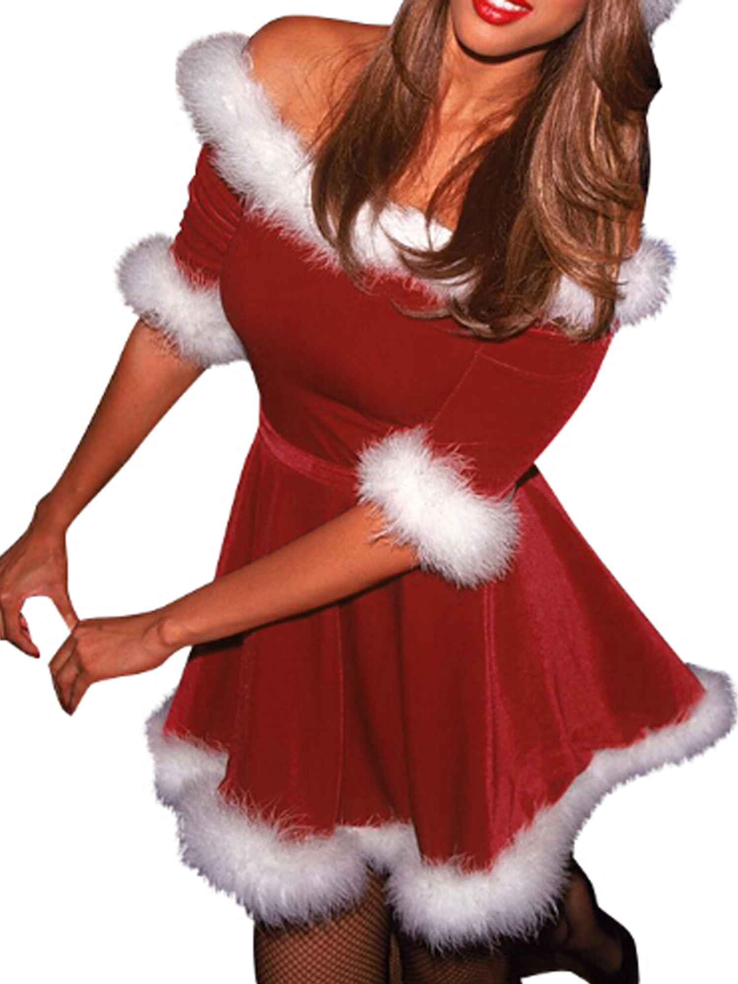 Womens Christmas Xmas Off The Shoulder Ladies Santa Is My Bae Baggy Jumper Dress