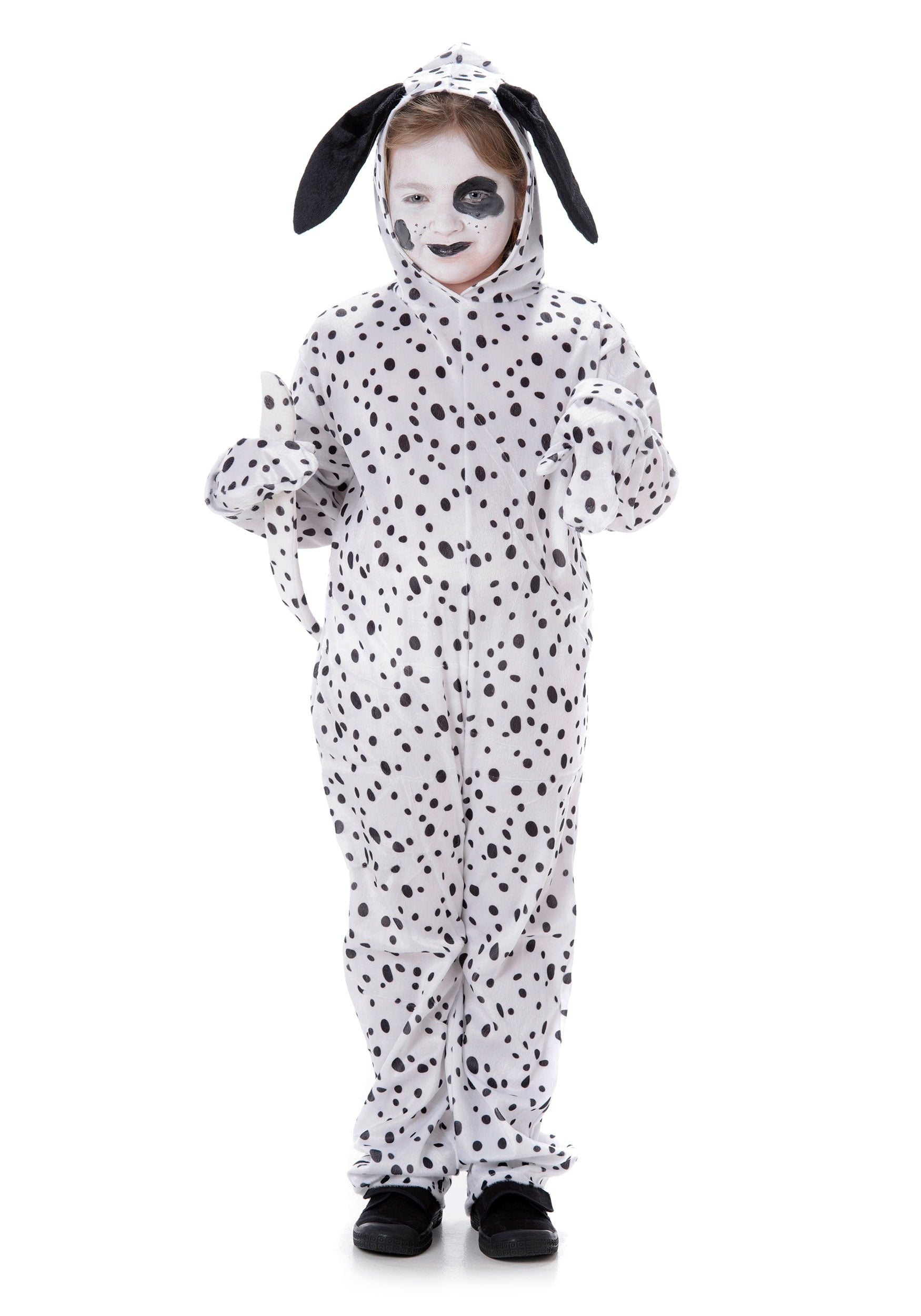 Kids Dalmatian Spotted Dog Hooded Jumpsuit & Tail Child Costume Spots SM-LG