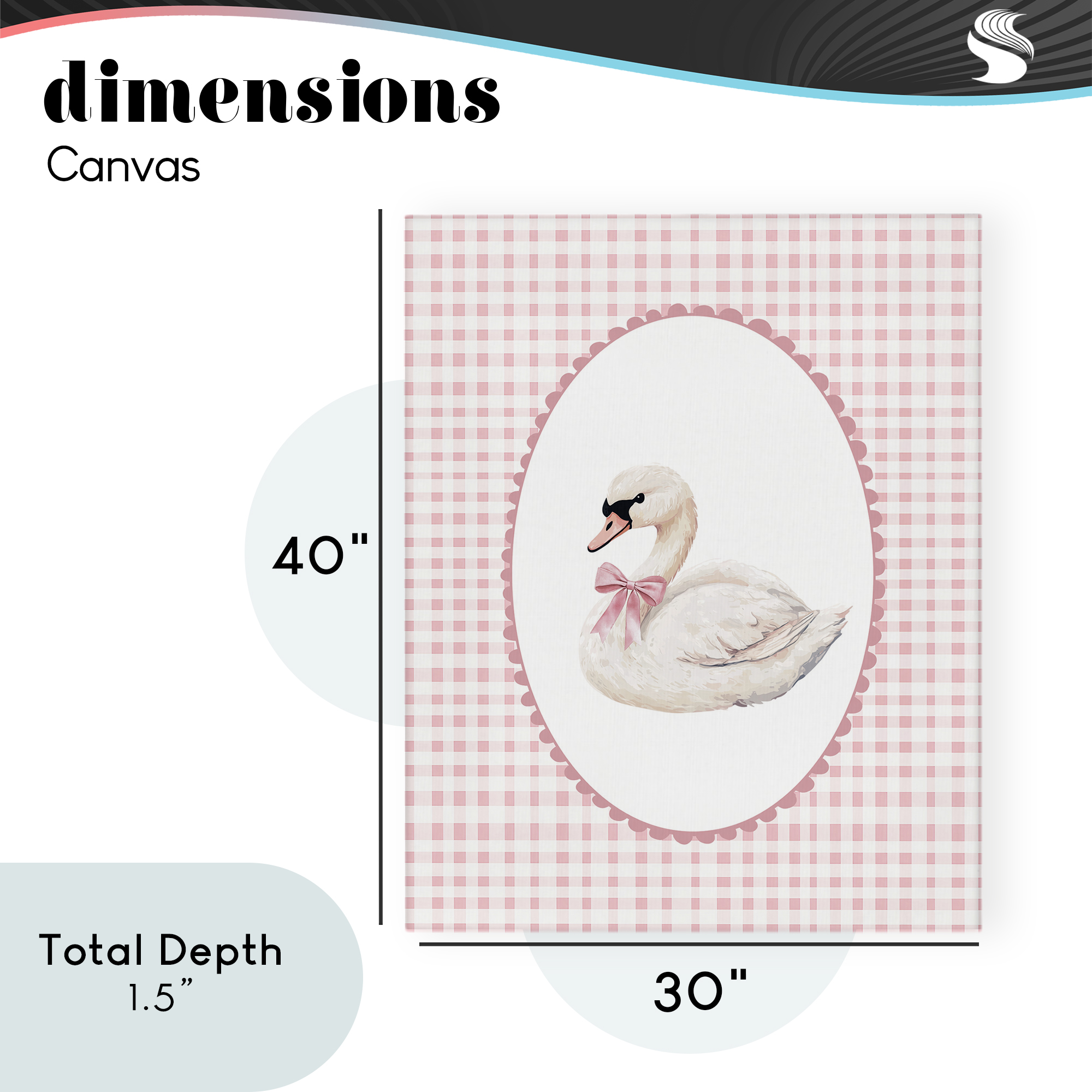 Gentle Swan on Pink Checkered Canvas Wall Art, design by Christine Simpson Art