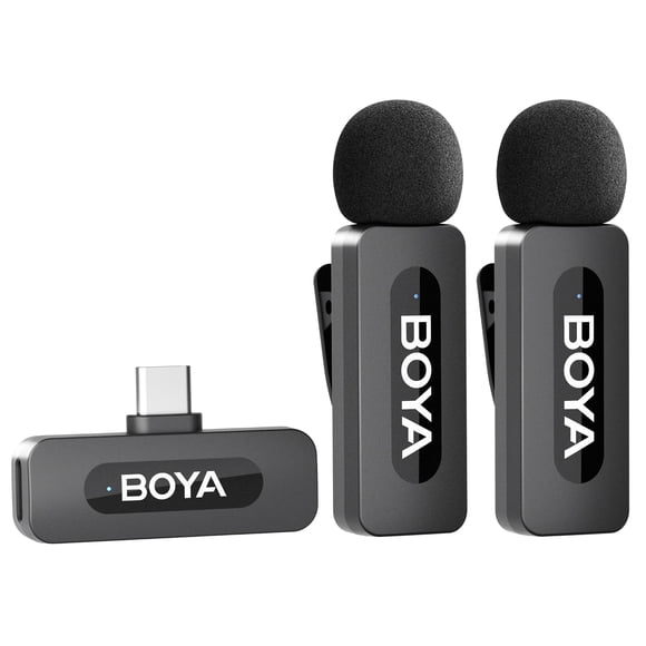 BOYA Dual Wireless Lavalier Lapel Microphone for Android Smartphone Laptop - Mini Omnidirectional USB C Condenser Video Recording
