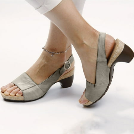 

LoyisViDion Women’S Sandals Clearance Comfortable Elegant Low Chunky Heel Shoes Women Summer Thick Heel Sandals Pumps Ankle Buckle Open Toe Casual Shoes Flash Picks Gray 7