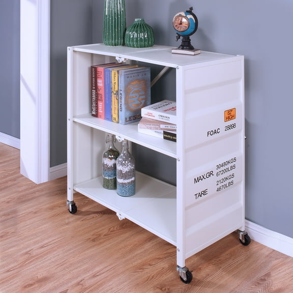 Furniture of America Maxima Metal Folding Bookcase with Wheels, White