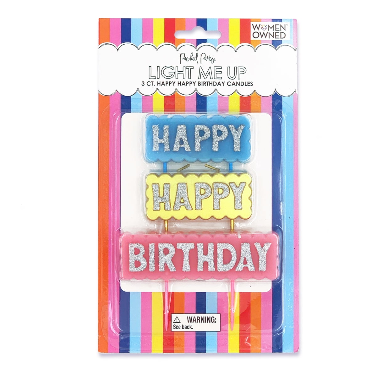 Packed Party 'Happy Happy Birthday' Candle Set, Multi-Color, 3 Pieces