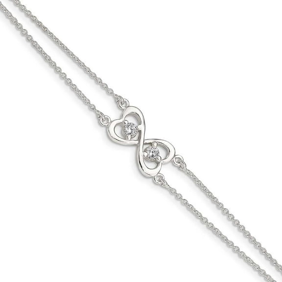 Sterling Silver Polished CZ Heart Two-strand Bracelet QX924CZ