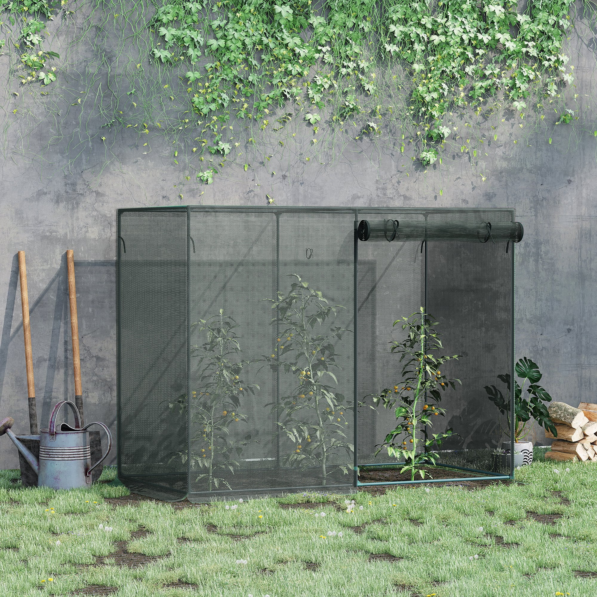 6' x 3' Crop Cage, Plant Protection Tent with Zippered Doors for Vegetable Garden, Backyard, Black