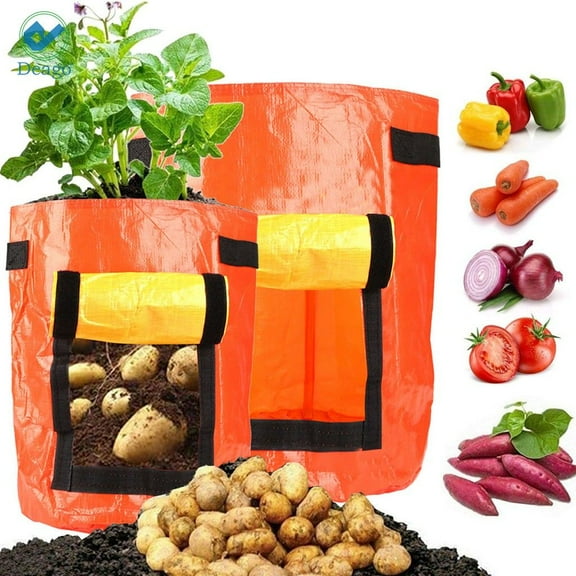 Deago 2 Pack 10 Gallon Grow Bags Portable Potato Growing Bag Planter Bags Planting Pouch with Handles Access Flap for Carrot Onion Vegetables
