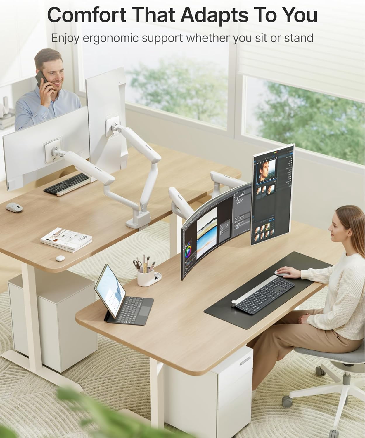 monTEK Dual Monitor Arm with USB Ports, Mechanical Spring Dual Monitor Mount for 17–35" Screens, Holds up to 26.4 lb per Arm, Full Motion Desk Stand with VESA 75x75/100x100, C-Clamp & Grommet