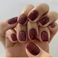 thumbnail image 4 of Press on Nails Short Square French Fake Nail Glossy False Nails with Gradient Designs Glossy Purple Black  Nails Full Cover Stick on Nails for Women 24 Pcs, 4 of 10