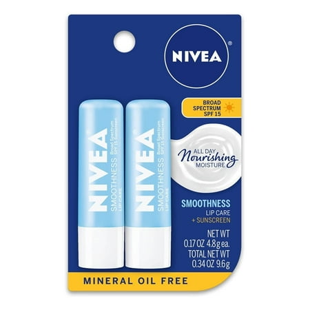 Nivea Smoothness Lip Balm 2 Count, 0.34 Oz, 2 Pack
