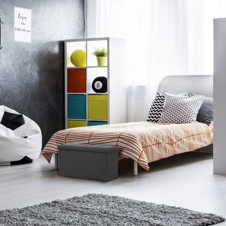 Seville Classics Foldable Storage Bench Ottoman Charcoal Gray