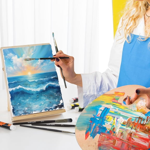 Canvases for Painting, 6 Pack Painting Canvas and Wood Easel, Art Canvases for Painting for Oil & Acrylic