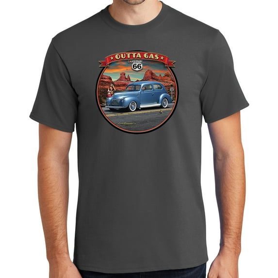 Buy Cool Shirts Outta Gas on Rt Route 66 Cotton T-shirt, 5XL Charcoal Gray