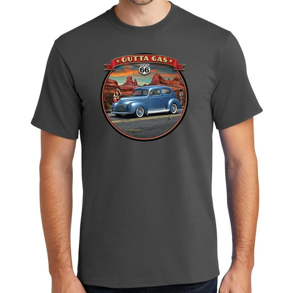 Buy Cool Shirts Outta Gas on Rt Route 66 Cotton T-shirt, 5XL Charcoal Gray