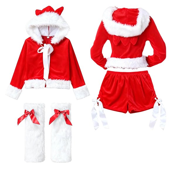Women's Santa Outfit Long Sleeve Dress Red Christmas Hoodie Women Pants Set Festive Christmas Outfits Christmas Outfits Women