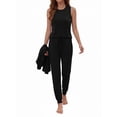 thumbnail image 3 of Weekease 3 Piece Sets for Women Crew Neck Tank Pockets Drawstring Pant Long Sleeve Cardigan Comfy Pajama, 3 of 8