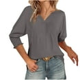 thumbnail image 1 of Liquidation! Hauts Grande Taille pour Femmes, Blouse à Manches Courtes d'Été pour Femmes, Blouse Décontractée Mode pour Femmes Manches 3/4 Unie Col en V, 1 of 5