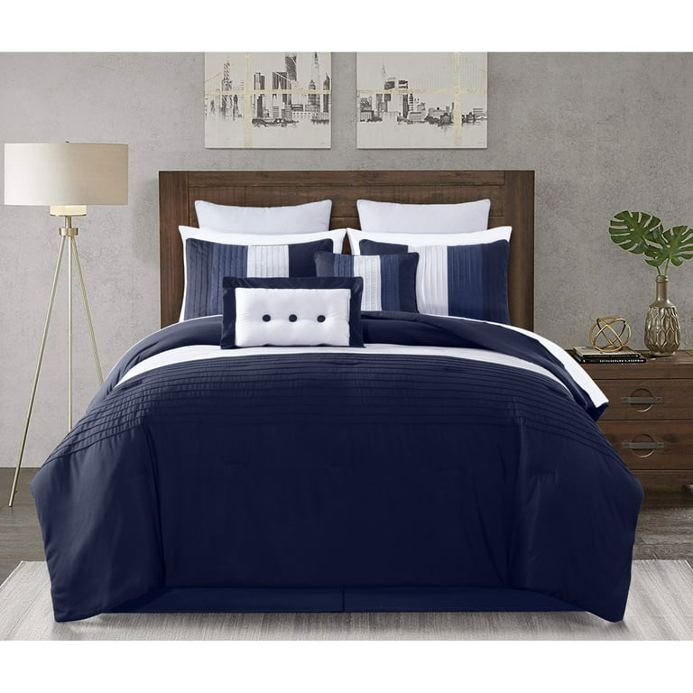 Blue And Pink Stripe Navy Blue Comforter Set With Bag, Comforter, And Sheets  Queen And King Size From Hu10, $33