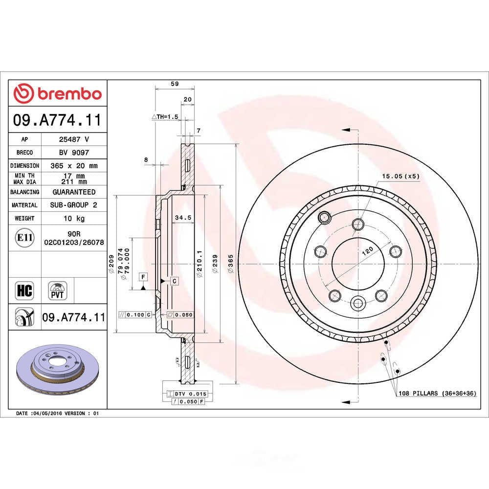 Brembo 09.A774.11 PRIME Disc Brake Rotor