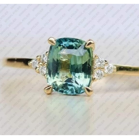 Princy Jewels 2ct Radiant Antique Green Teal Sapphire Engagement Ring Christmas Gift