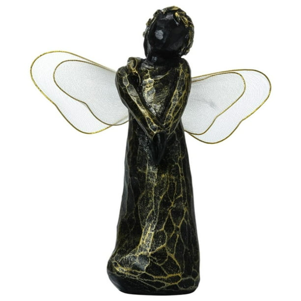 Estatua de ángel de resina pintada interior al dormitorio adornos , Ángel chica 2 negro