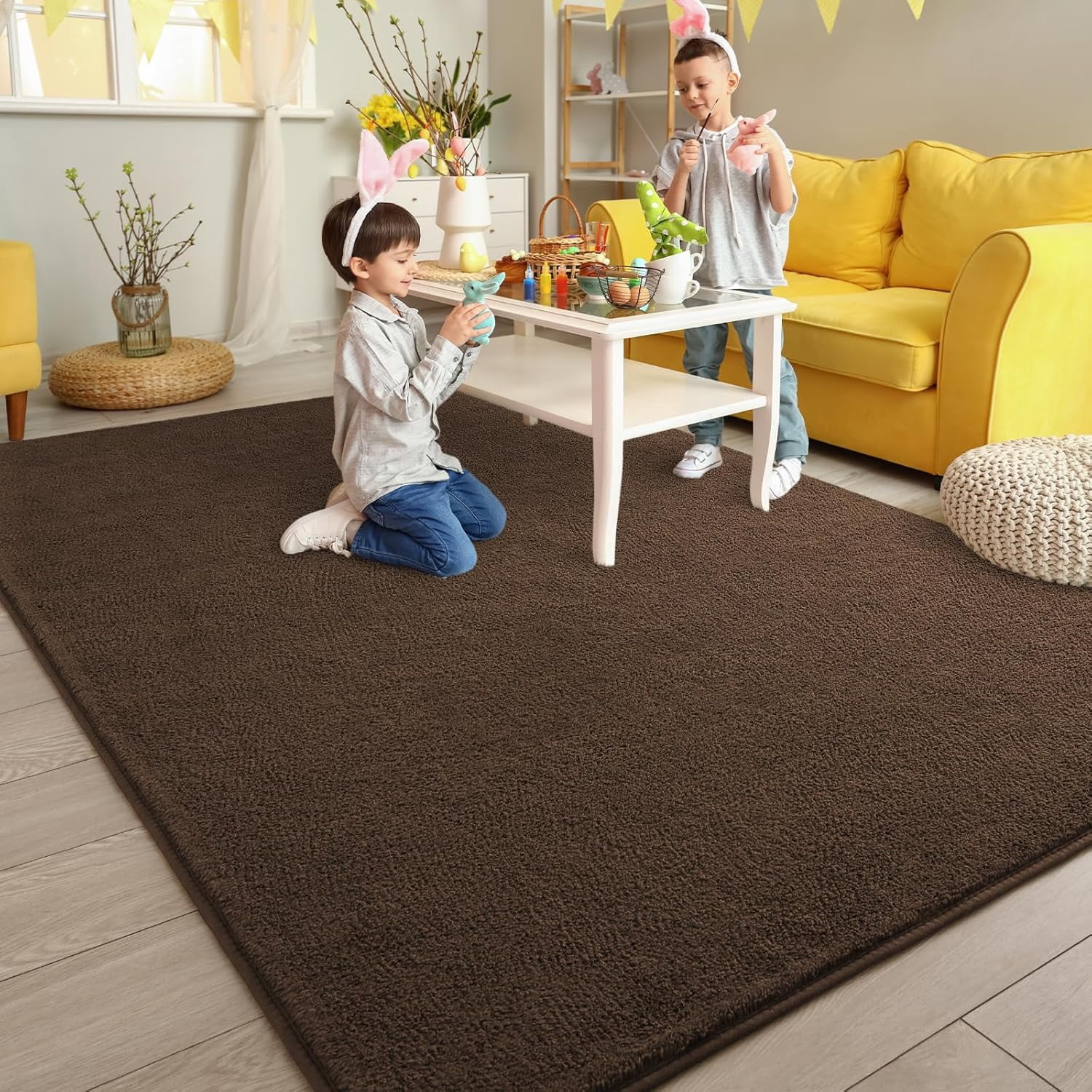 Noahas Soft Low Pile Rug Modern Area Rugs for Bedroom Living Room,Suitable for Boys Girls Teenagers and Adults with Super Soft Touch , Brown , 7' x 10'