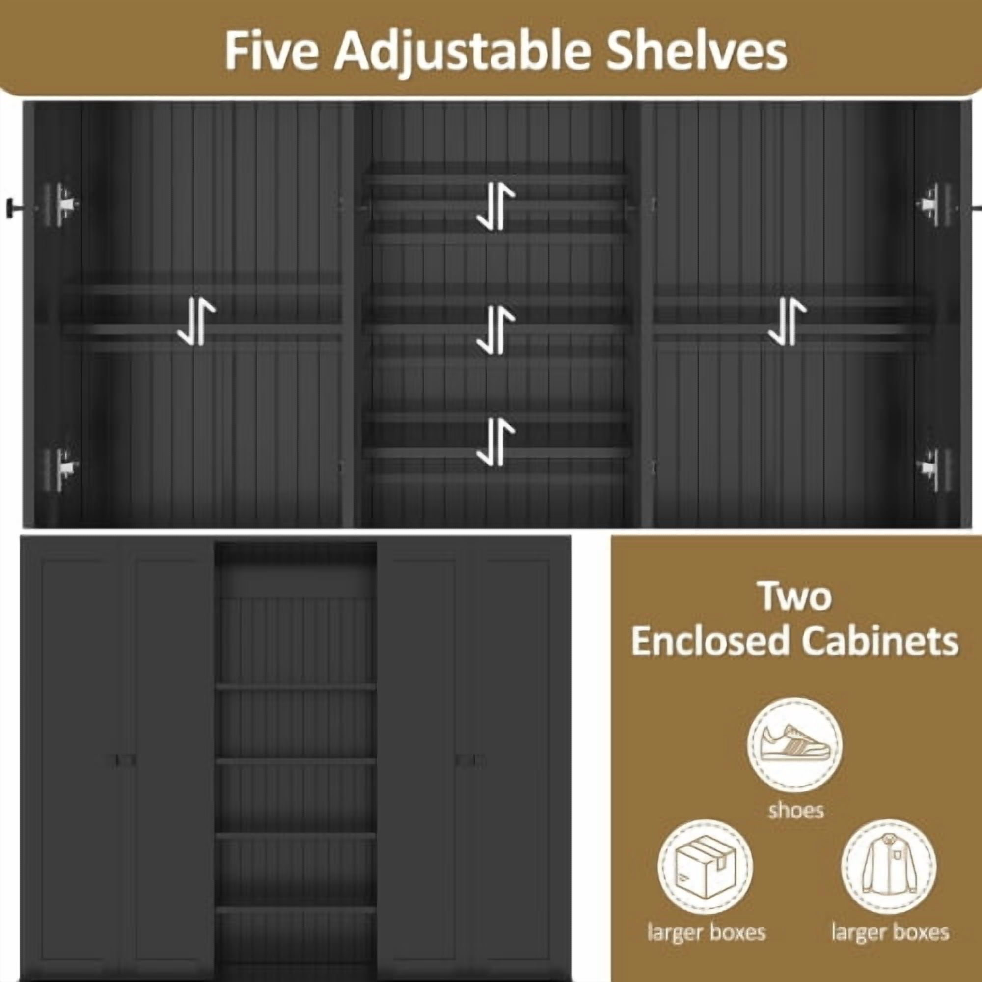 78.7" H Hall Tree with Bench and 5 Storage Cubbies, Modern Entryway Organizer Cabinet with 4 Doors, 5 Drawers, Adjustable Shelves, MDF, Metal Handles, for Hallway, Living Room, Black
