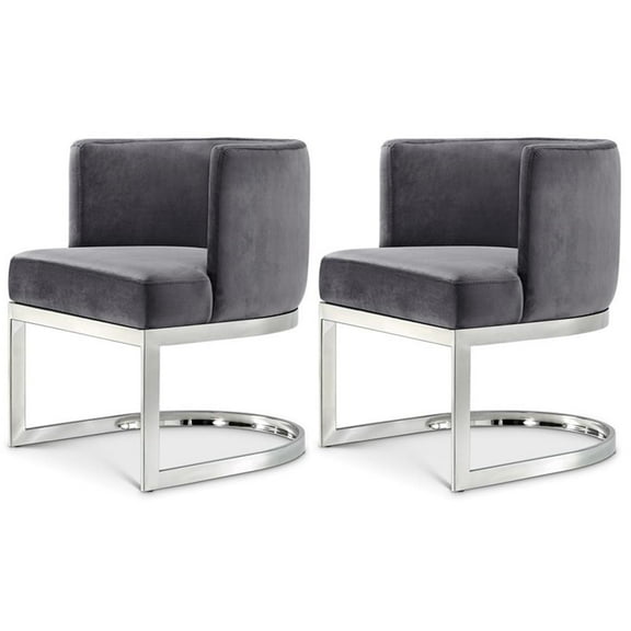 Maklaine Contemporary Grey Velvet Stainless Steel Dining Chair (Set of 2)