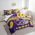 thumbnail image 4 of Feelyou Teal Football Helmet Bedding Comforter Set 7pcs for Boy, Purple Gold Rugby Soccer Queen Bedding Sets, Cartoon Stars Print Reversible Queen Sheet Sets, Ultra Soft Bedroom Decor, 4 of 8