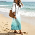 thumbnail image 6 of Karymi Easter Dress Floral Print Bohemian Maxi Dress, Ruffle V Neck Lace-Up Front 3/4 Puff Sleeve Elastic Waist Flowy Beach Vacation Sundress Dresses for Women, 6 of 7