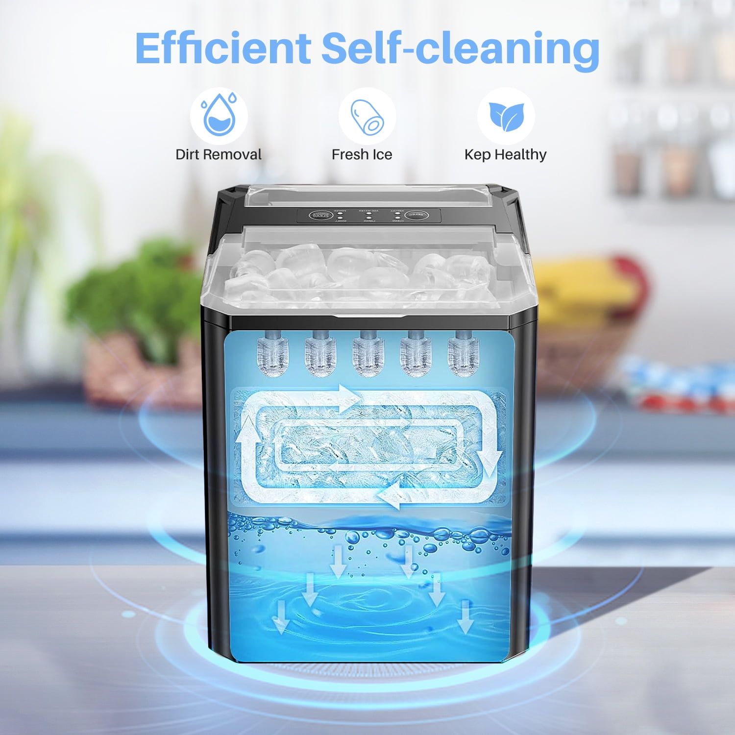 Simenmax Ice Maker, Portable Countertop Icemaker Machine, Self Cleaning Quiet 2 Sizes Bullet Cubes Makers, 9 Cubes in 6 Mins,Black