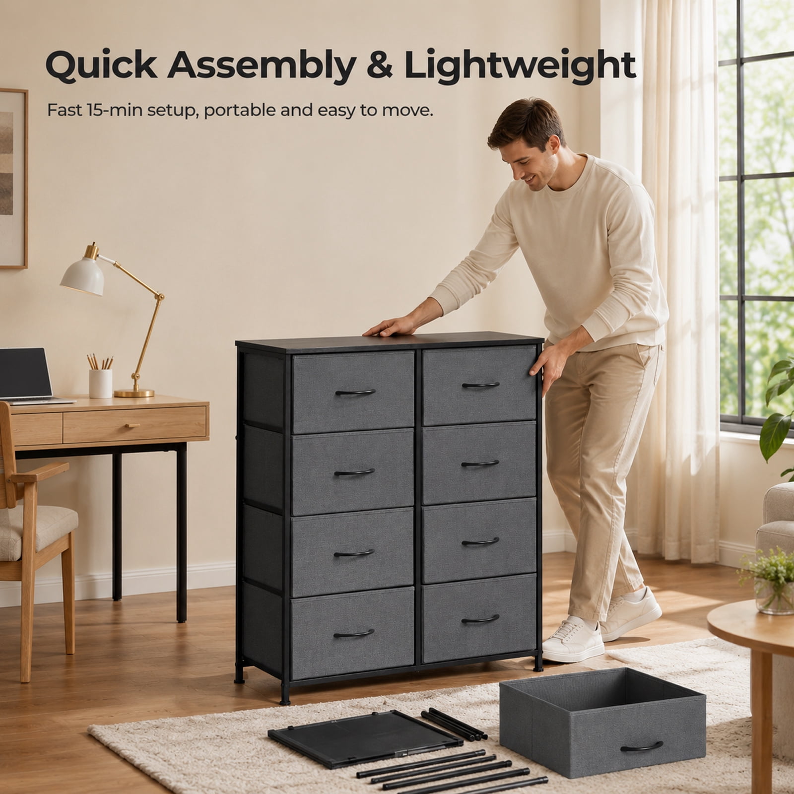 Alvantor Dresser for Bedroom, Chest of 8 Drawers, Steel, MDF, Wooden Top for Kid Room, Closet, Entryway, Nursery