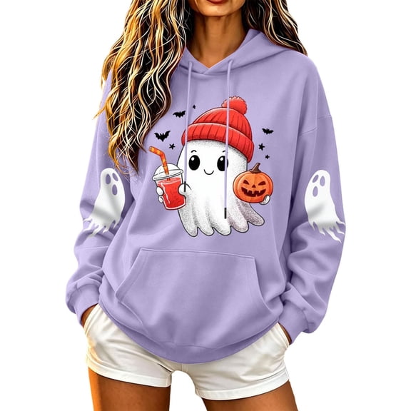 Sweatshirts for Women Halloween Printed Long Sleeve Hooded Sweatshirt