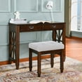 thumbnail image 2 of JESONVID Solid Wood Upholstered Vanity Bench, Fabric Tufted Foot Stool Small Vintage Ottoman with Padded Cushion Seat Carved Footrest Rustic Legs for Bedroom Living Room Dark Grey 318LG, 2 of 8