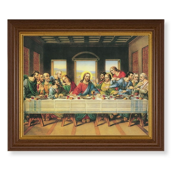 Last Supper Picture Framed Wall Art Decor, Large, Traditional Dark Walnut Fluted Frame with Gold Beaded Lip