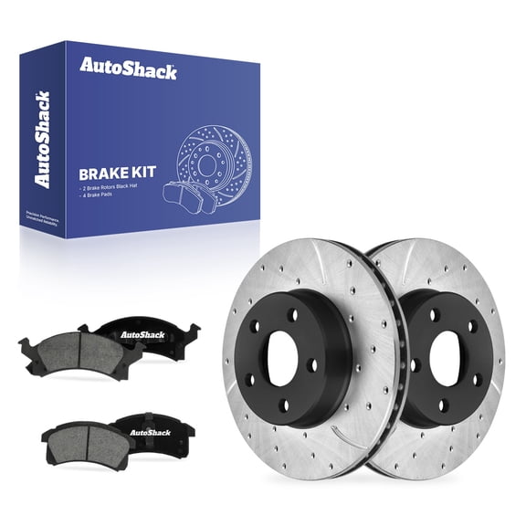 AutoShack Front Vented Drilled & Slotted E-Coated Brake Rotors   Ceramic Pads 6-PC Brake Kit Replacement for 1995-2005 Pontiac Sunfire 1992-2002 Chevrolet Cavalier ShadowGuard 10.2" (259 mm)
