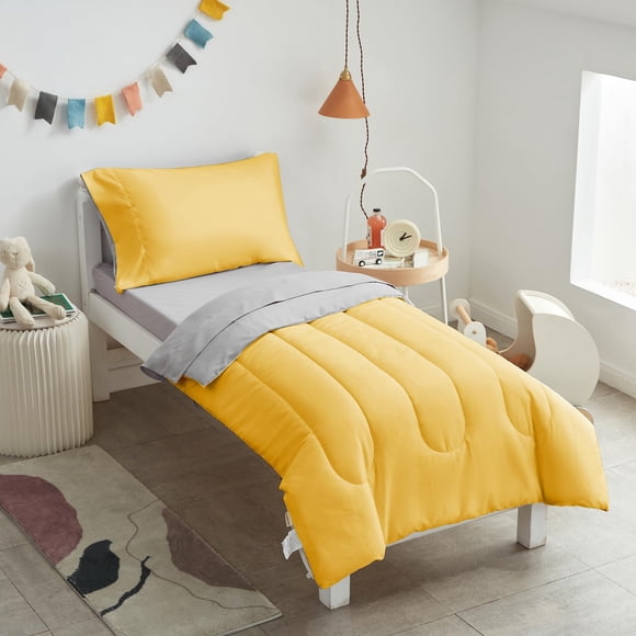 Juego de ropa de cama para niños pequeños UOZZI BEDDING amarillo y gris 4 piezas