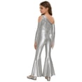 thumbnail image 2 of TiaoBug Girls Metallic One Shoulder Flared Jumpsuit 70s Disco Dance Outfit Kids Pageant Party Formal Romper Silver 12, 2 of 7