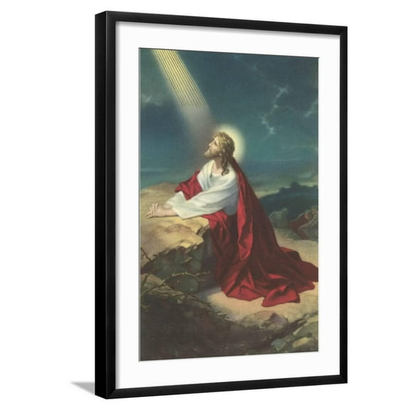 Art.com Jesus Christ Praying Art Print, Black Frame Wall Art, 21" x 29"