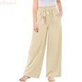 thumbnail image 2 of LYHaoo Girls Wide Leg Palazzo Pants High Elastic Smocked Waist Flowy Cute Long Trousers for Kids School Casual Beach(Yellow), 2 of 7