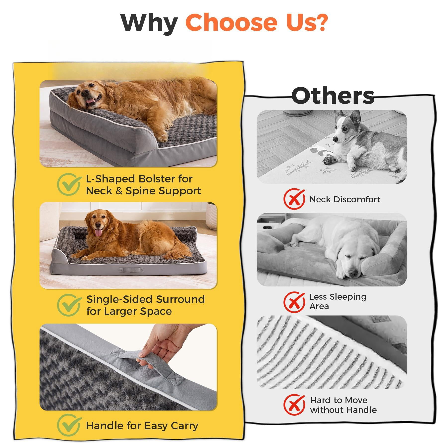 Dog Beds Large Sized Dogs  Xl For 42"x30"x7.5" Waterproof Pet Bed With Washable Cover L-shaped Couch Portable Handle Grey